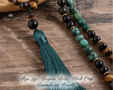 African Turquesa ,Tiger Eye and Black Onyx Beads Mix Japa Mala & Bracelet