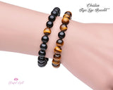 Black Obsidian and Tiger Eye Mixed Gemstone Beaded Bracelets .