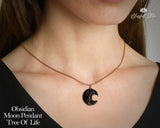 Tree Of Life Obsidian Crescent Moon Pendant. - www.blissfulagate.com