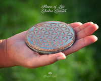 Black Tourmaline Flower of Life Orgone ( Silver Chakra ) Water Charging Plate / Coaster