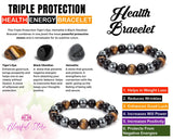 Triple Protection Bracelet, Tiger Eye, Hematite + Black Obsidian Beaded Bracelet