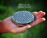 Black Tourmaline Flower of Life Orgone ( Golden Chakra ) Water Charging Plate / Coaster