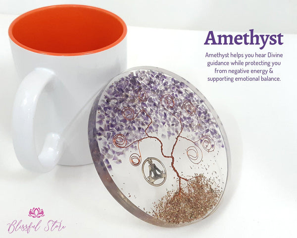 Amethyst Gemstone Crystal Water Charging Plate  / Tree Of Life Coaster - www.blissfulagate.com