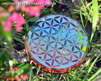 Seven Chakra Flower of Life Orgone Water Charging Plate / Coaster - www.blissfulagate.com