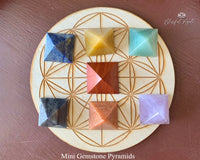 Seven Chakra Gemstones Mini Pyramids Set - www.blissfulagate.com