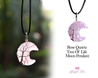 Rose Quartz Tree Of Life Moon Pendant. - www.blissfulagate.com