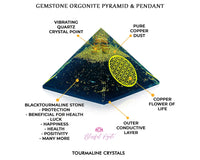 Black Tourmaline Crystal Gemstone Flower of Life EMF Pyramids.