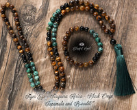 African Turquesa ,Tiger Eye and Black Onyx Beads Mix Japa Mala & Bracelet