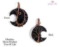 Tree Of Life Obsidian Crescent Moon Pendant. - www.blissfulagate.com