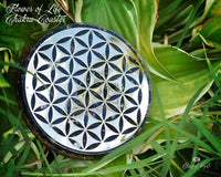 Black Tourmaline Flower of Life Orgone ( Golden Chakra ) Water Charging Plate / Coaster