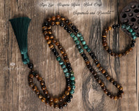 African Turquesa ,Tiger Eye and Black Onyx Beads Mix Japa Mala & Bracelet