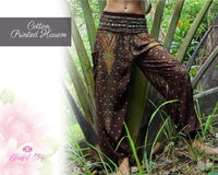 Peacock Harem Pants Cotton Feather Printed Pants Harem Aladdin Pants Printed Harems