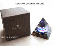 Black Tourmaline with Amethyst Sphere Crystal Gemstone EMF Pyramids.