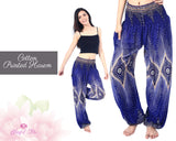 Printed Peacock Harem Pants Cotton Feather Printed Pants Harem Aladdin Pants Printed Harems Boho Pants