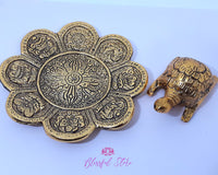 Feng Shui Glass Plate Turtle Vastu Tortoise Gold Color - www.blissfulagate.com