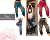 Printed Peacock Harem Pants Cotton Feather Printed Pants Harem Aladdin Pants Printed Harems Boho Pants