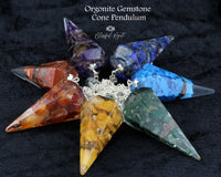 Orgonite Seven Chakra Chipstone Cone Resin Boho Style Pendulum - www.blissfulagate.com