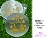 Seven Chakra Engraved Selenite Charging Coaster - www.blissfulagate.com