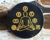 Seven Chakra Engraved Tourmaline Charging Coaster - www.blissfulagate.com