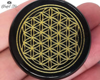 Flower Of Life Engraved Tourmaline Charging Coaster - www.blissfulagate.com