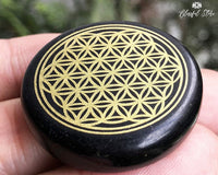 Flower Of Life Engraved Tourmaline Charging Coaster - www.blissfulagate.com