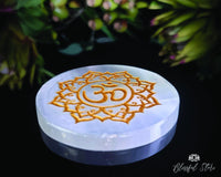 Floral Om Selenite Charging Coaster - www.blissfulagate.com