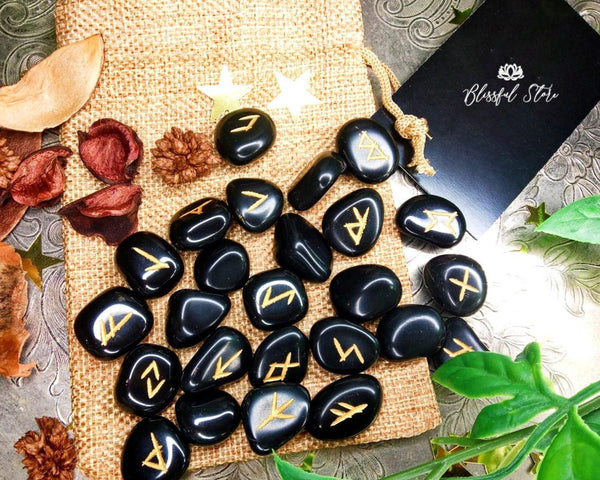 Black Obsidian Rune Stones Set