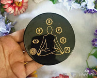 Seven Chakra Engraved Tourmaline Charging Coaster - www.blissfulagate.com