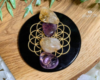 Flower Of Life 7 chakra Engraved Tourmaline Charging Coaster - www.blissfulagate.com