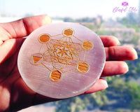 Chakra Engraved Selenite Charging Coaster - www.blissfulagate.com