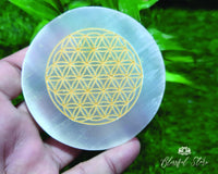 Flower Of Life Selenite Charging Coaster - www.blissfulagate.com