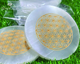 Flower Of Life Selenite Charging Coaster - www.blissfulagate.com